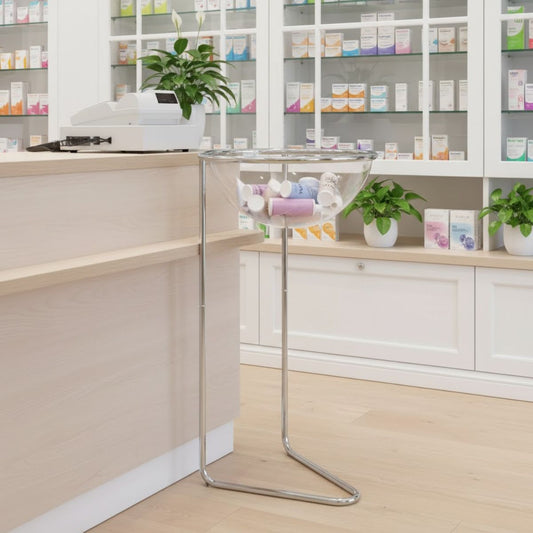 expositor de pie con media esfera transparente