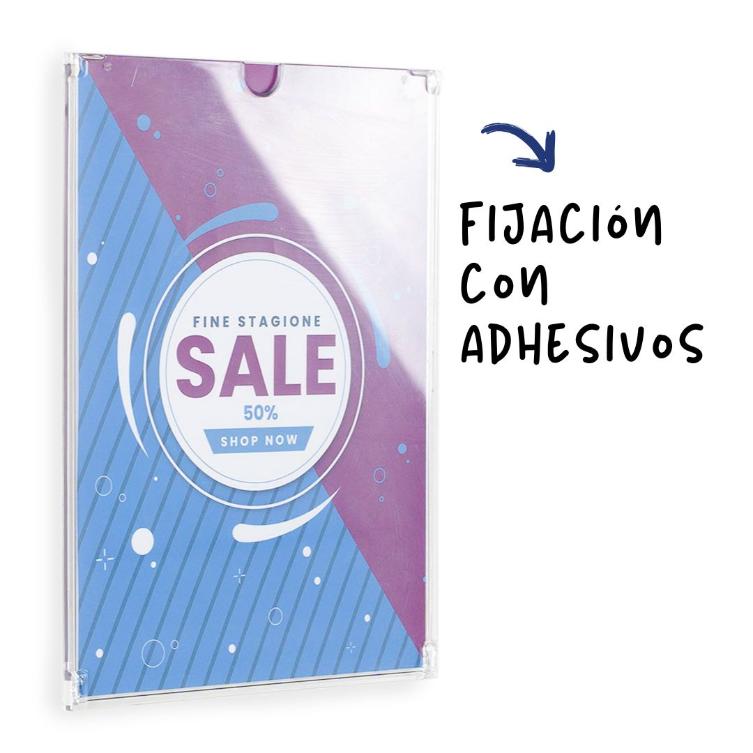 expositor transparente de pared con adhesivo