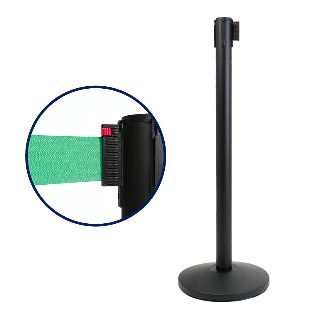 poste separador negro con cinta verde