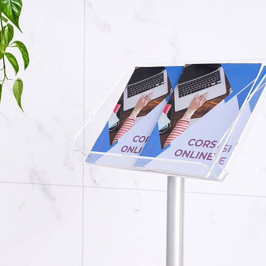 atril portafolletos de pie en metacrilato