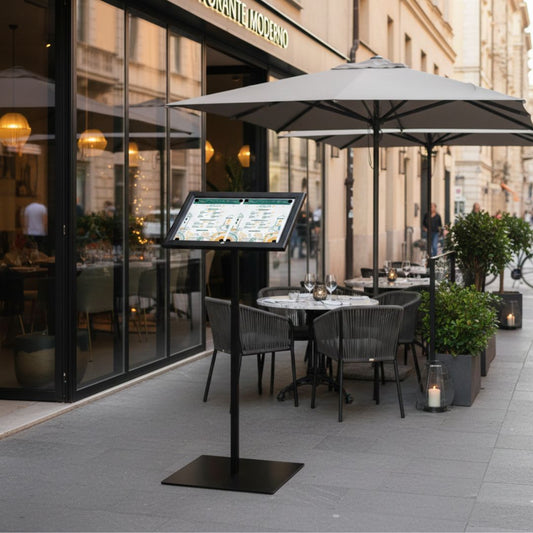 atril de pie portamenu para restaurante