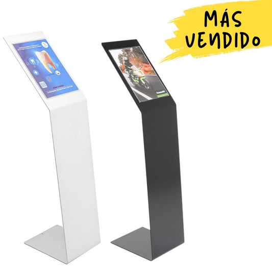 atril expositor de pie con porta avisos acabado negro y blanco