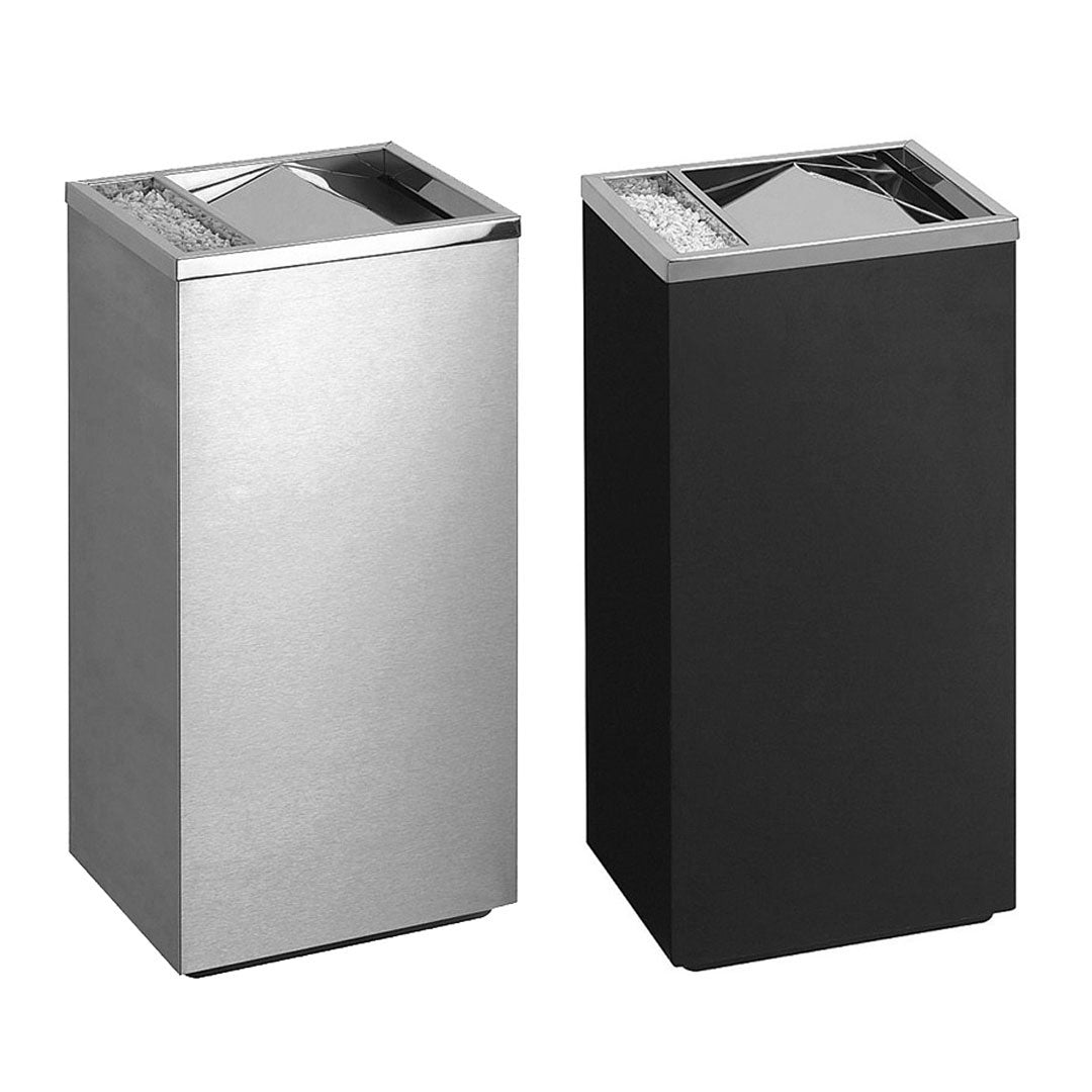 Papelera con cenicero  acabado cromado y negro