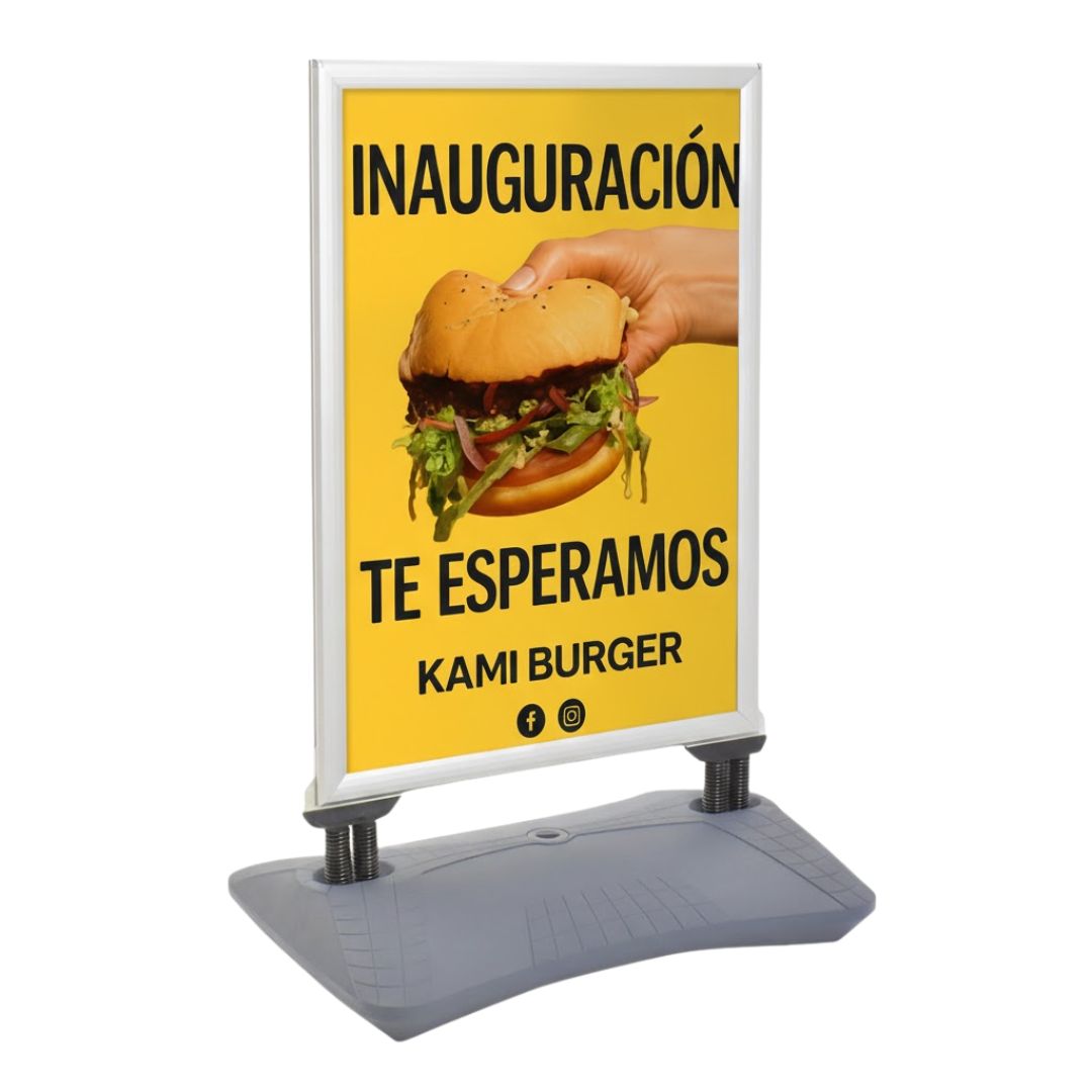 caballette pubblicitario de exterior con docle marco frente y retro