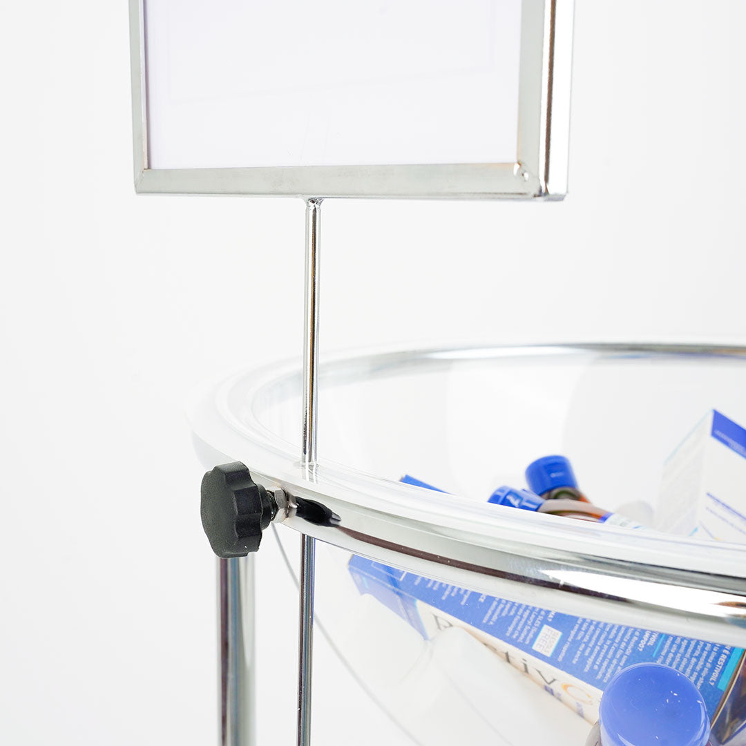 detalle portagrafica fija en el expositor de productos