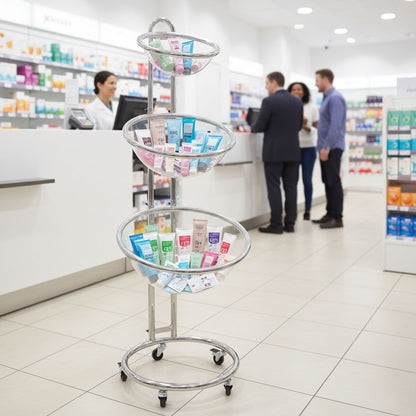 expositor de pie con semiesferas de metacrilato