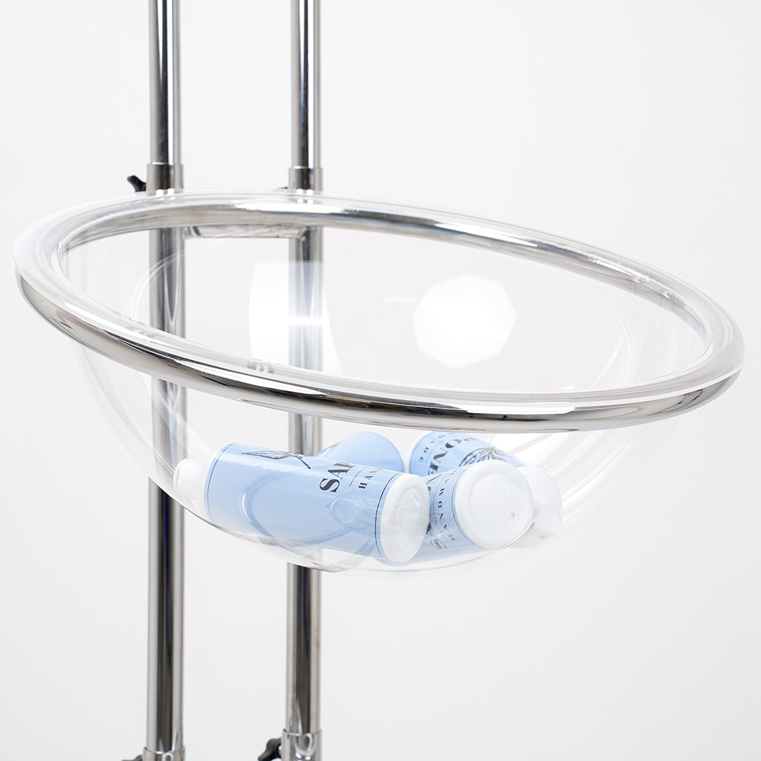 Expositor de pie con semiesferas de metacrilato para presentación de productos