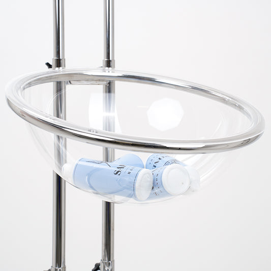 Expositor de pie con semiesferas de metacrilato para presentación de productos