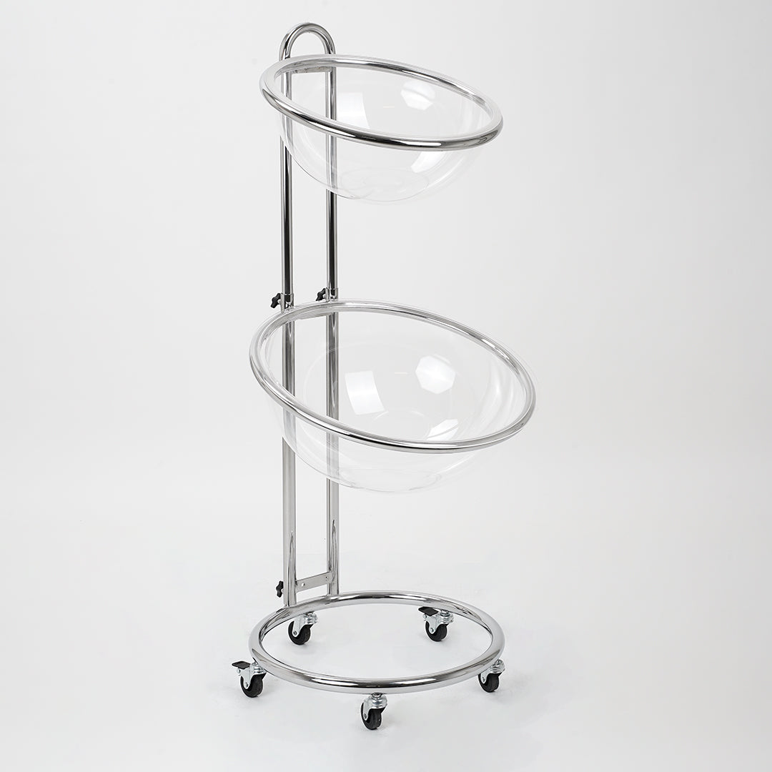 Expositor de pie con semiesferas de metacrilato para presentación de productos