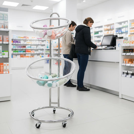 Expositor de pie con semiesferas de metacrilato para tiendas