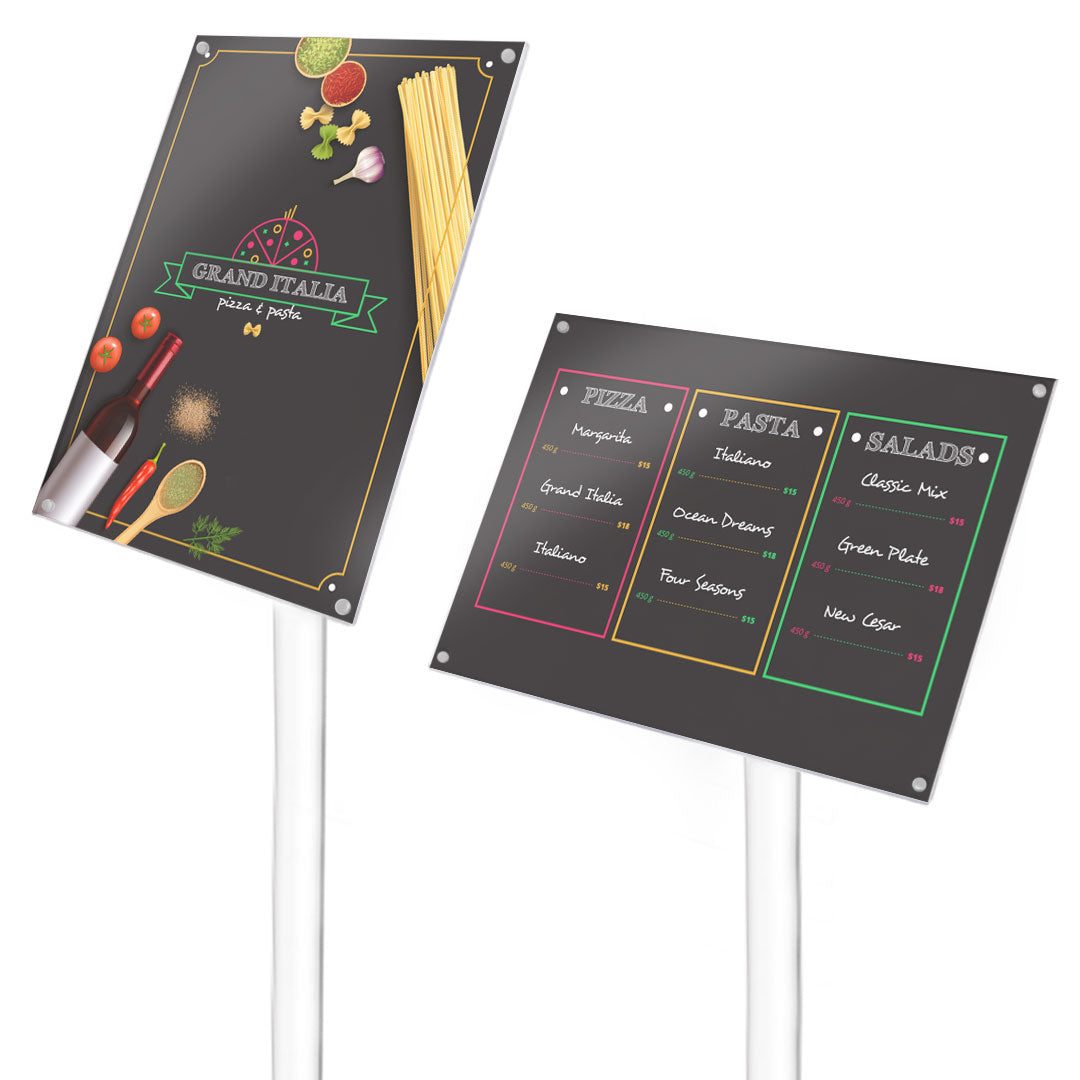 expositor menu en metacrilato de pie para tienda