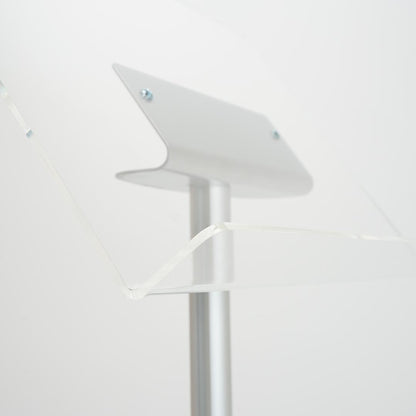 detalle atril de metacrilato con montante de metal