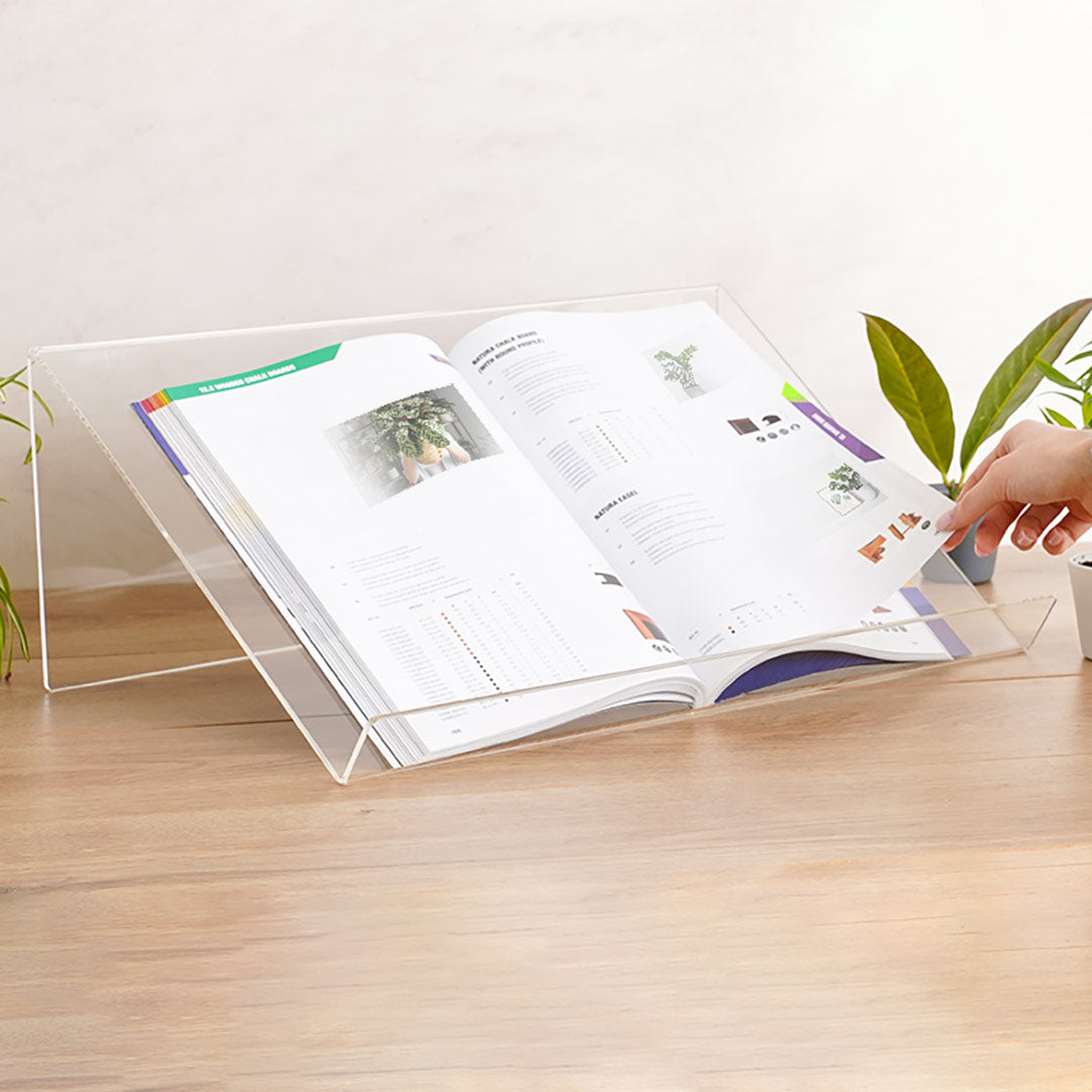 soporte de libros en atril de metacrilato sobremesa