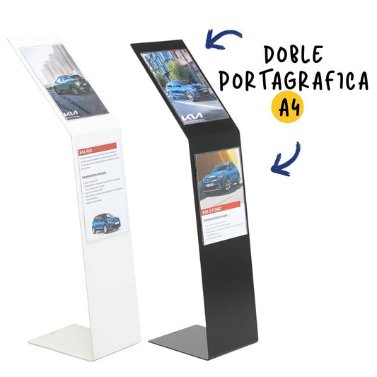 expositor de pie atril de metal acabado blanco y negro