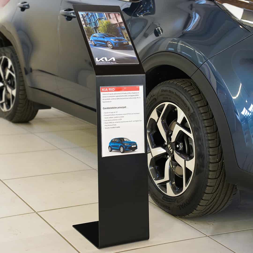 atril portagraficas de pie en metal negro para tiendas