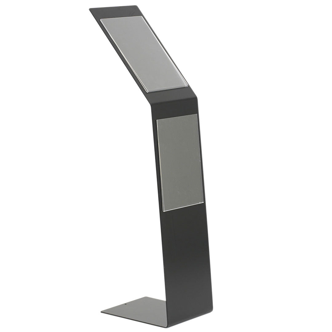 expositor de portagraficas de pie en metal negro