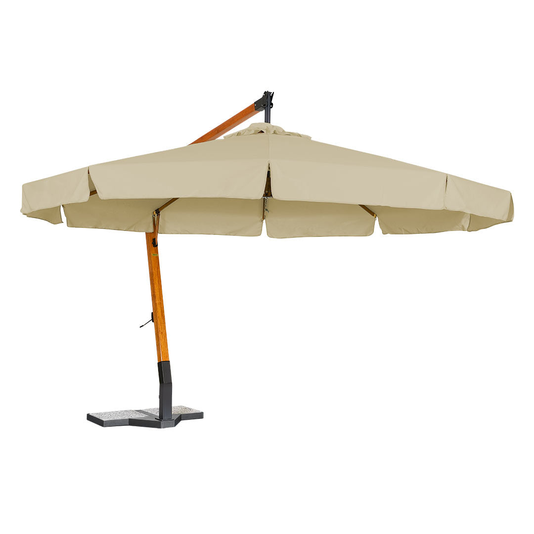 sombrilla de madera lona beige