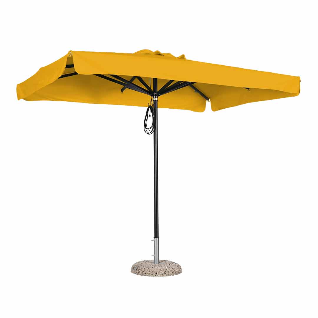 Sombrilla rectangular en aluminio lona amarillo con volante