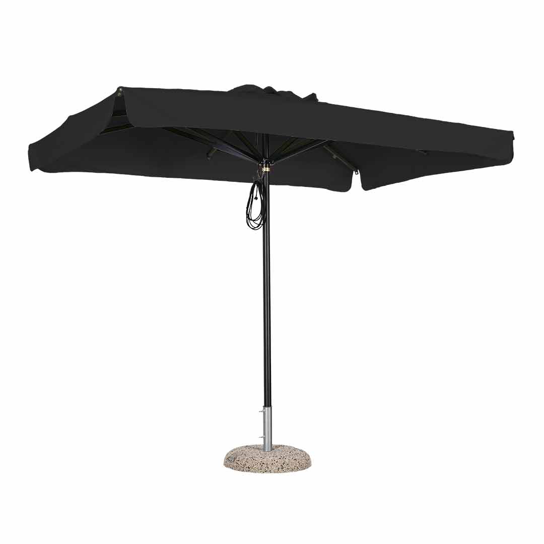 Sombrilla rectangular en aluminio lona negro con volante