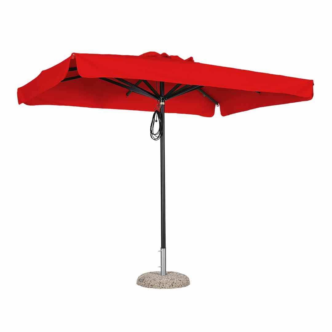 Sombrilla rectangular en aluminio lona roja con volante