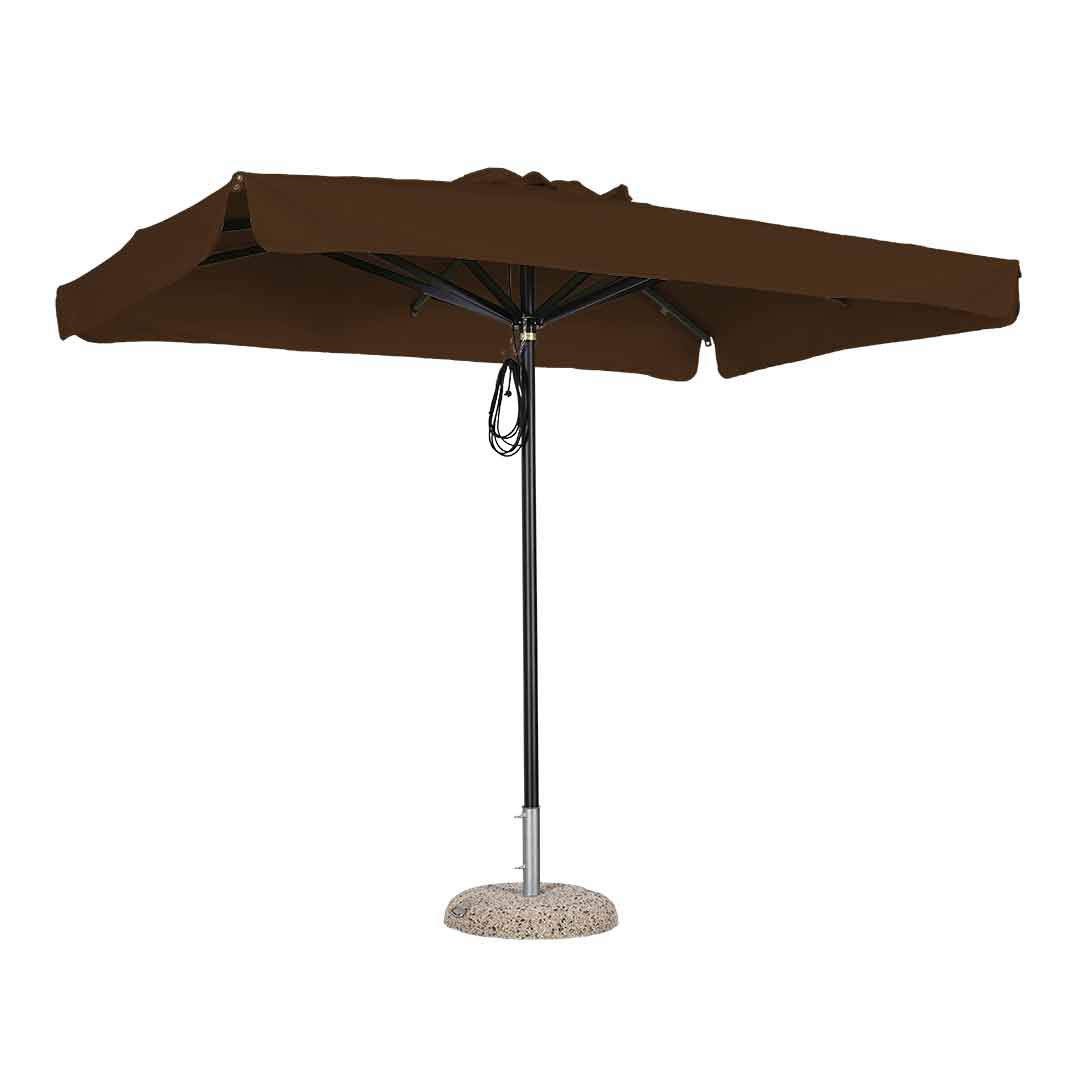Sombrilla rectangular en aluminio lona marrón oscuro con volante