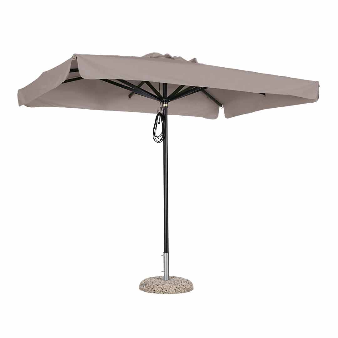Sombrilla rectangular en aluminio lona gris paloma con volante