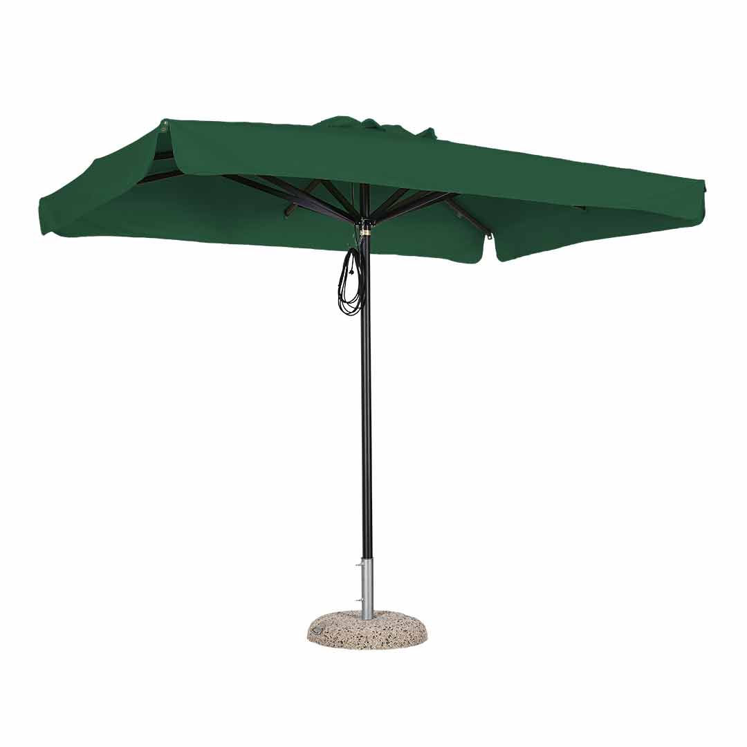 Sombrilla rectangular en aluminio lona verde con volante