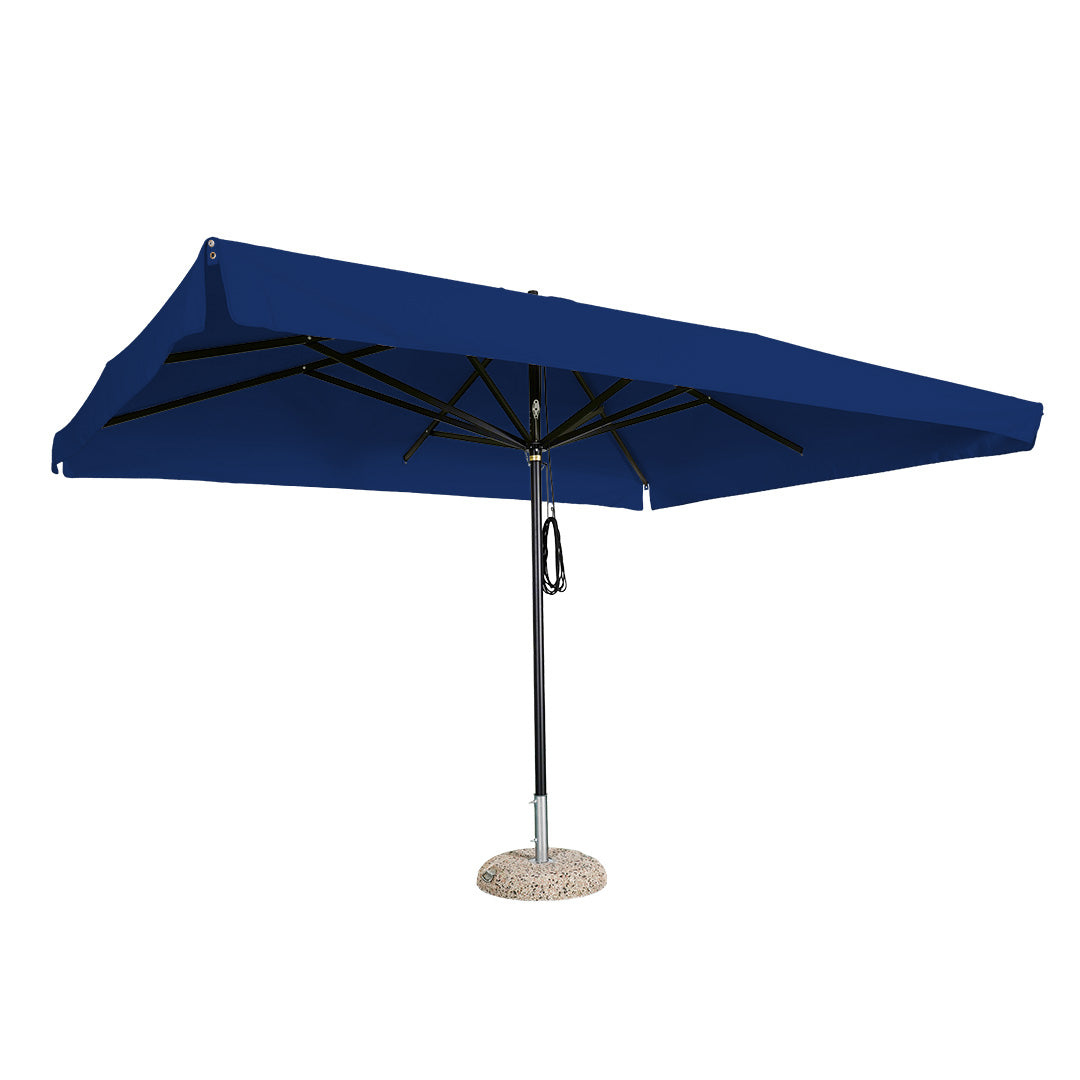 Sombrilla rectangular en aluminio lona azul con volante