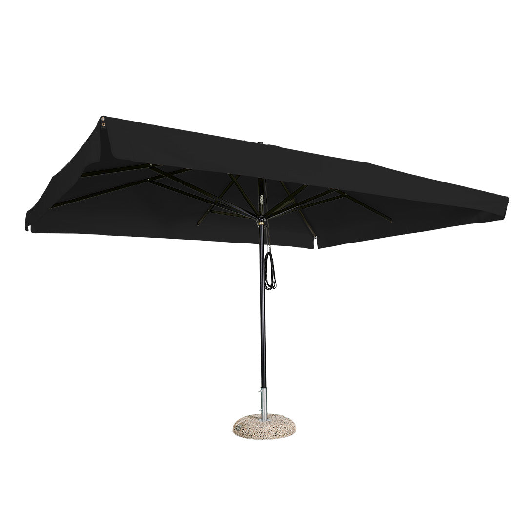 Sombrilla rectangular en aluminio lona negra con volante