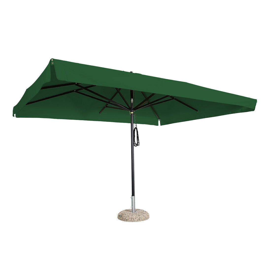 Sombrilla rectangular en aluminio lona verde con volante