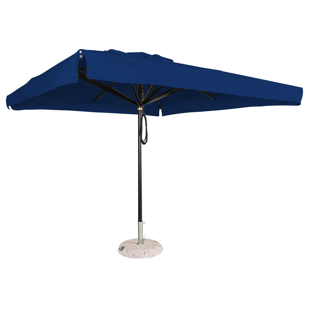 Sombrilla cuadrada en aluminio lona  azul con volante