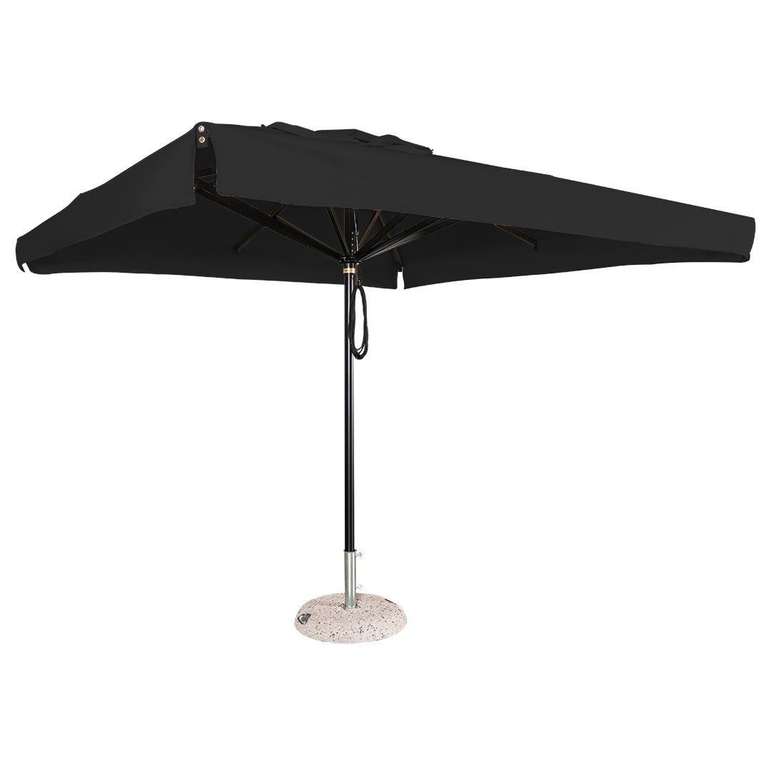 Sombrilla cuadrada en aluminio lona  negra con volante