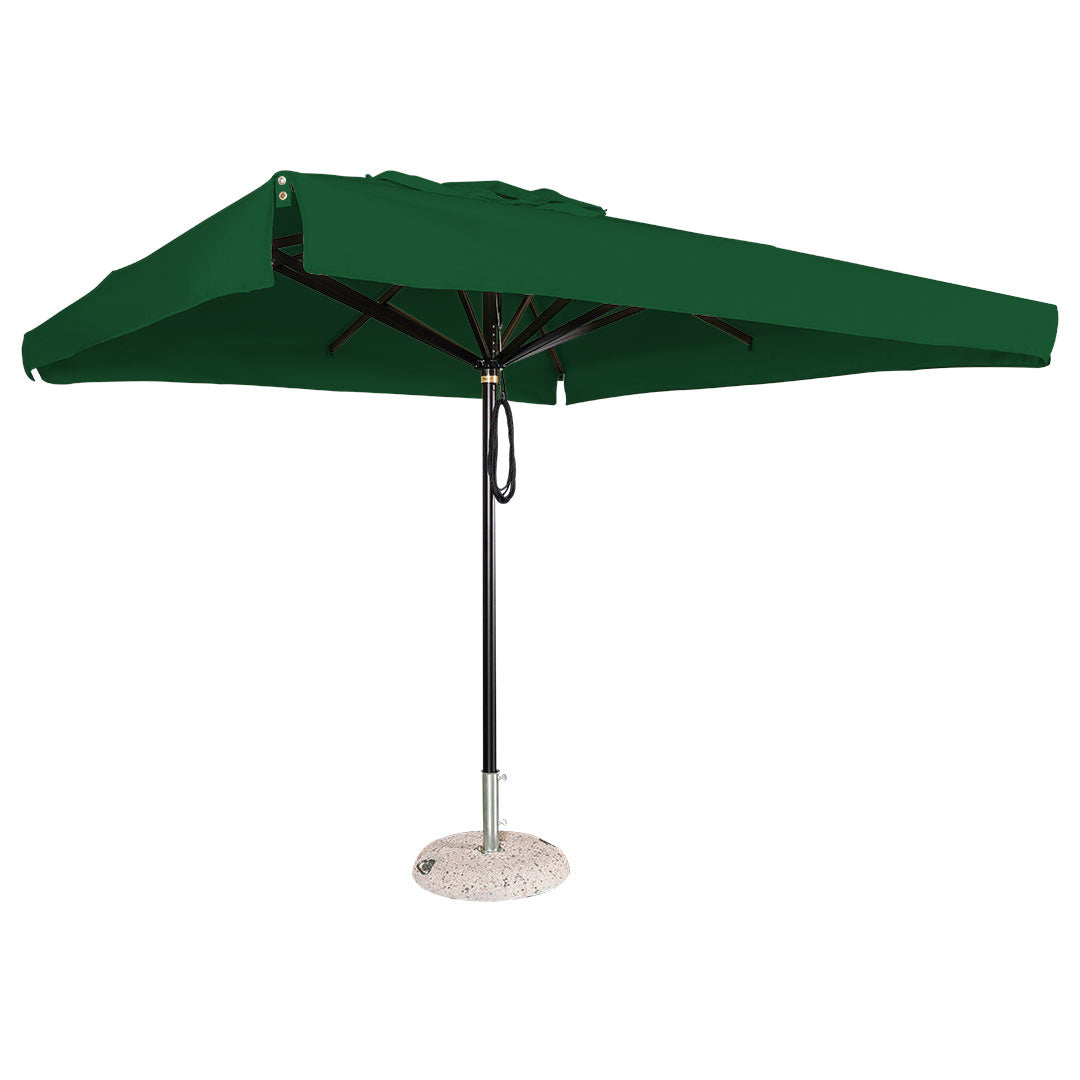 Sombrilla cuadrada en aluminio lona verde con volante