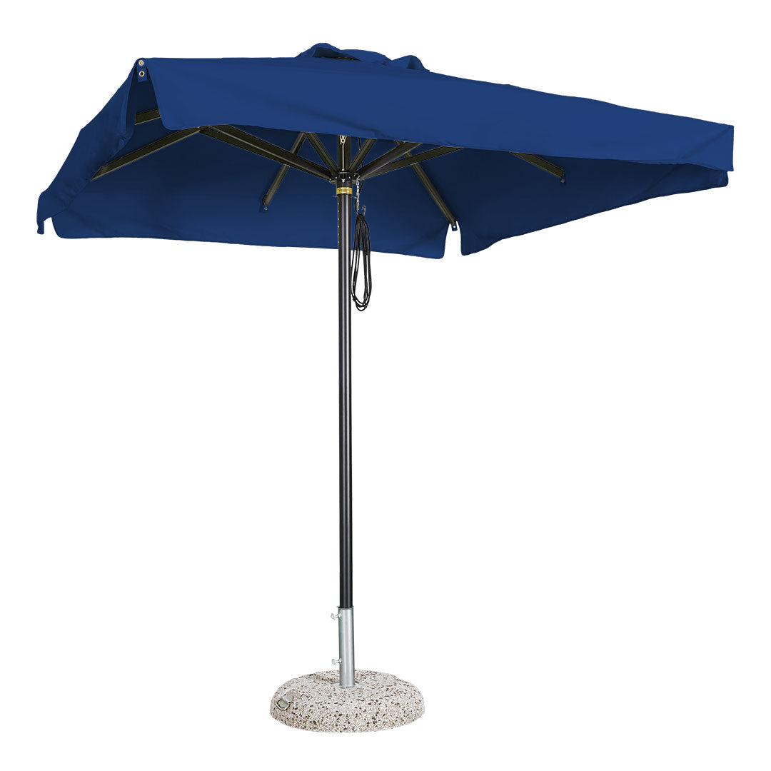 Sombrilla cuadrada en aluminio lona  azul con volante