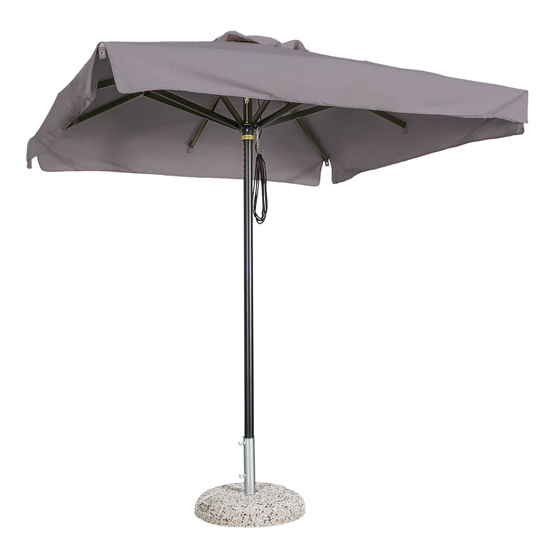 Sombrilla cuadrada en aluminio lona  gris paloma con volante