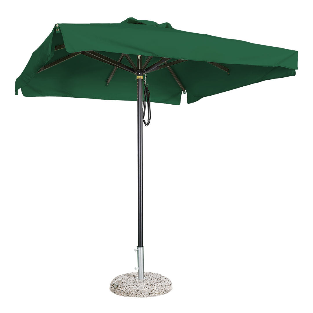 Sombrilla cuadrada en aluminio lona  verde con volante