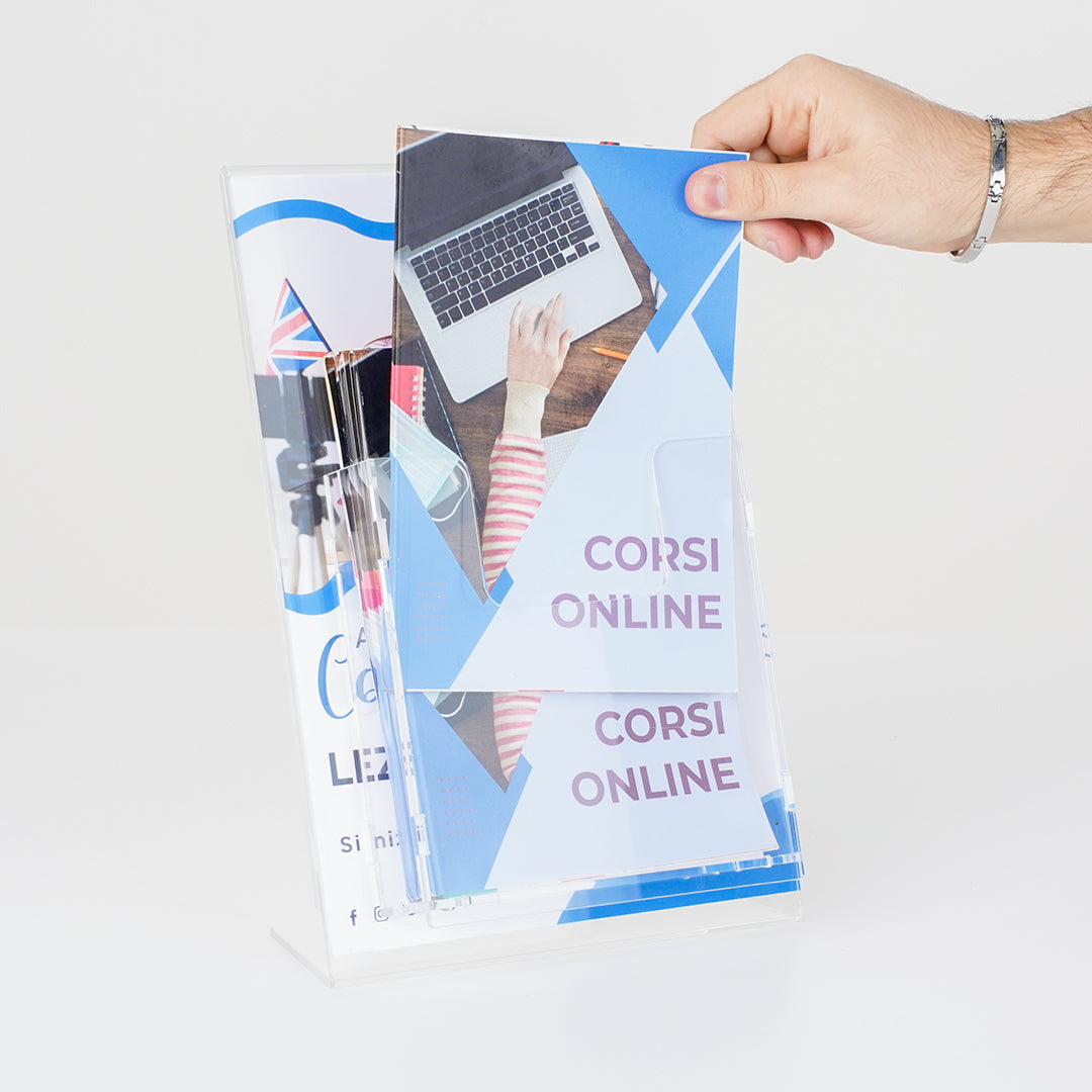 expositor A4 de sobremesa con portatarjetas