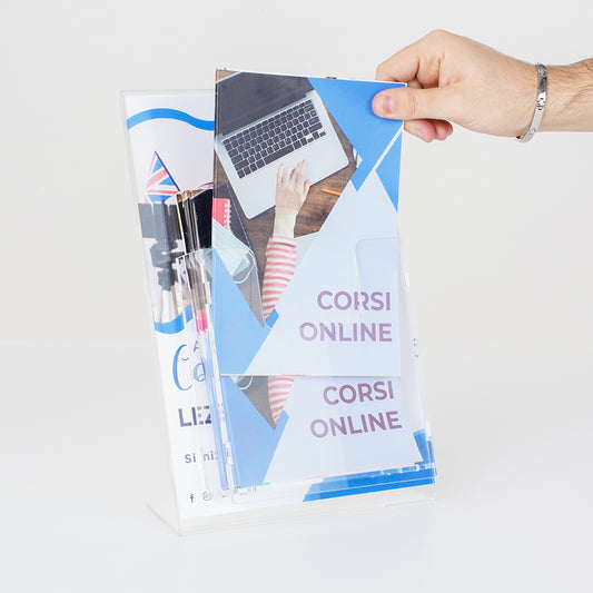 expositor A4 de sobremesa con portatarjetas