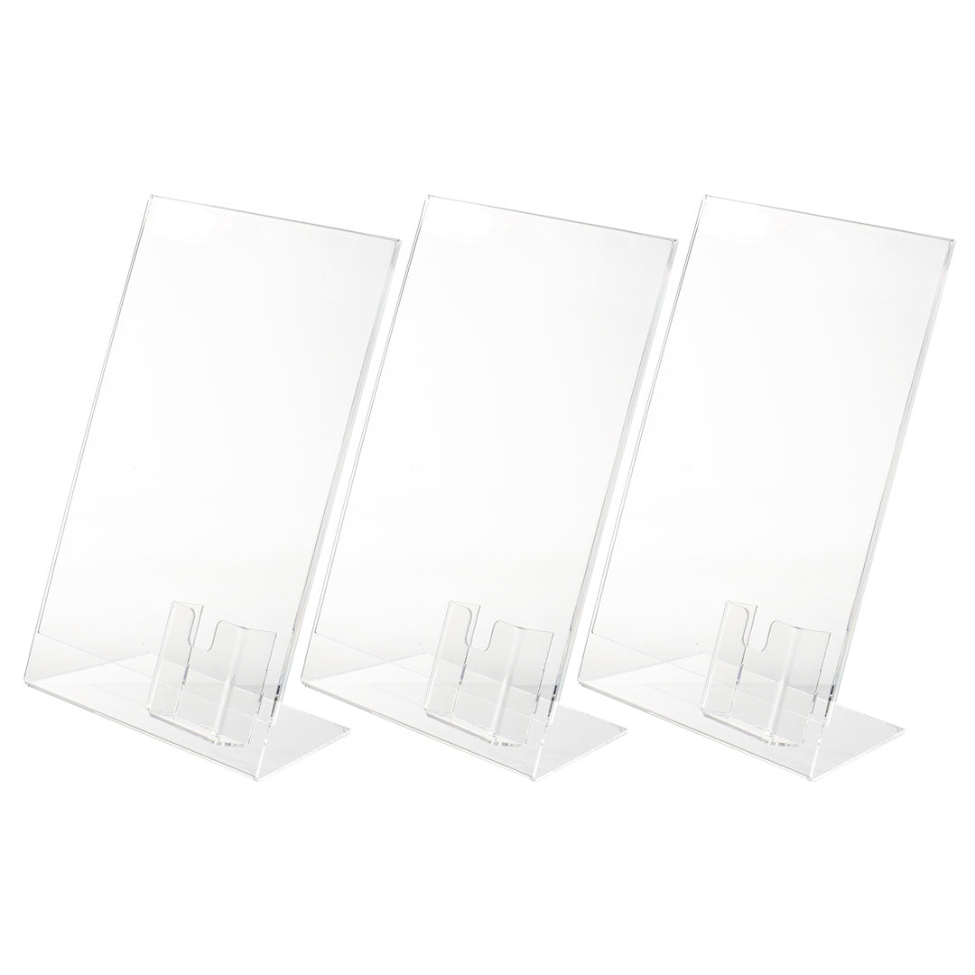 Expositor A4 de sobremesa con portatarjetas. 3 piezas