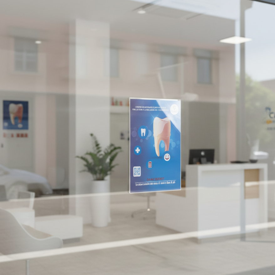 expositor de cartel en metacrilato para vidrio