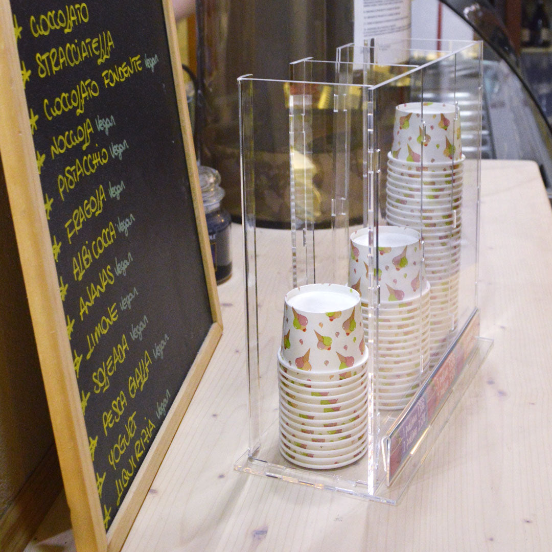 Expositor para copas de helado de 3 Columnas en metacrilato