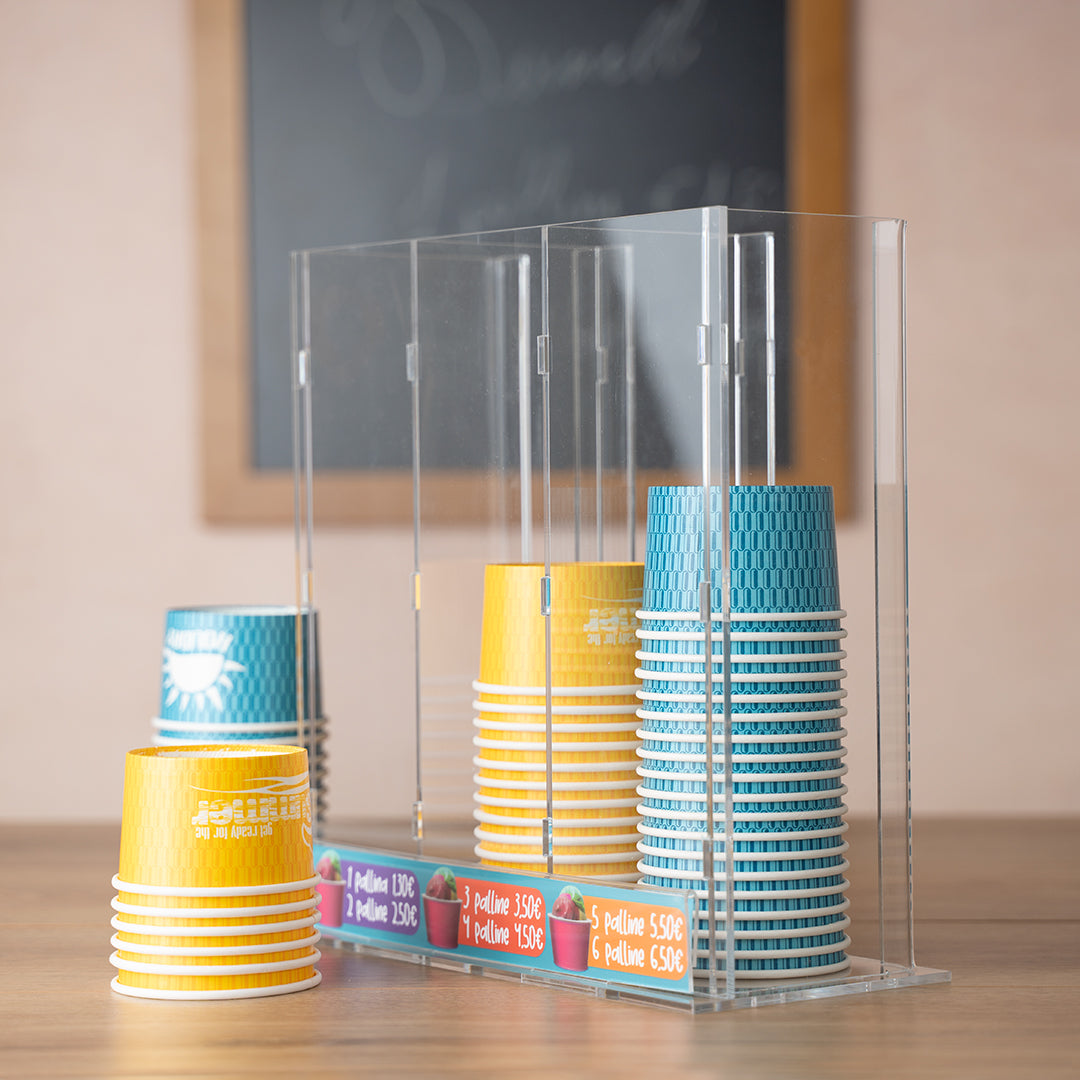 Expositor para copas de helado de 3 Columnas en metacrilato