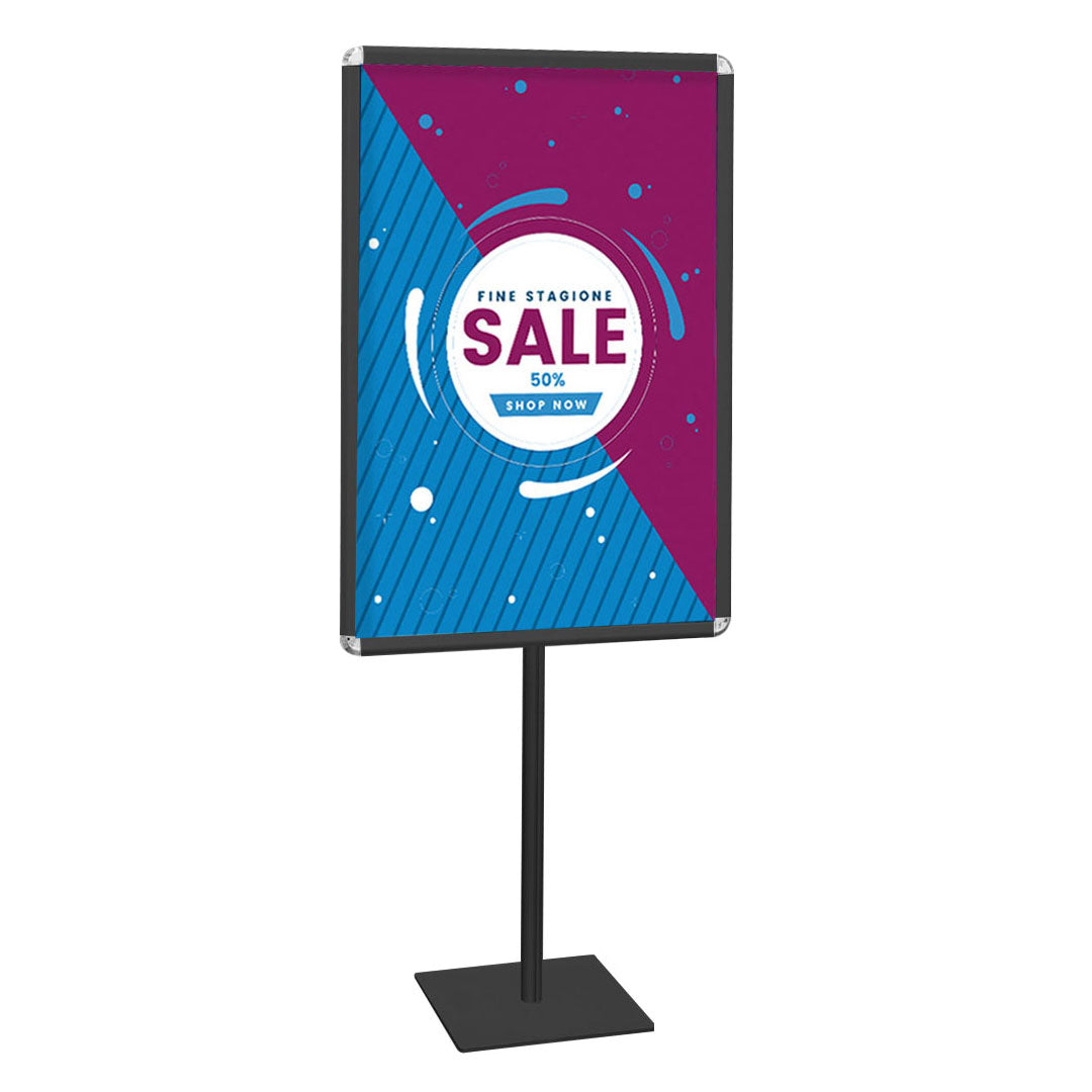 Soporte de pie con doble marco para carteles formato 50x70 y 70x100 cm - base cuadrada