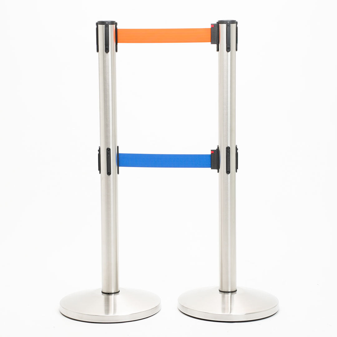 postes separador doble cinta naranja y azul