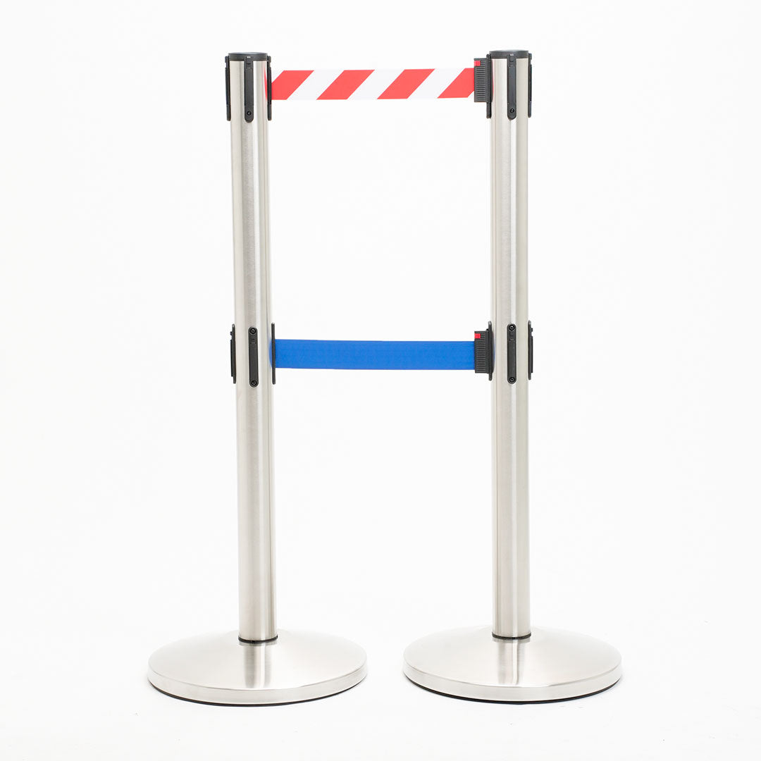 postes separador doble cinta blanca-roja y azul