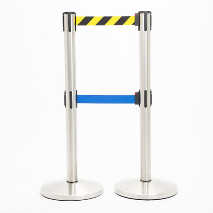 postes separador doble cinta amarillo-negra y azul