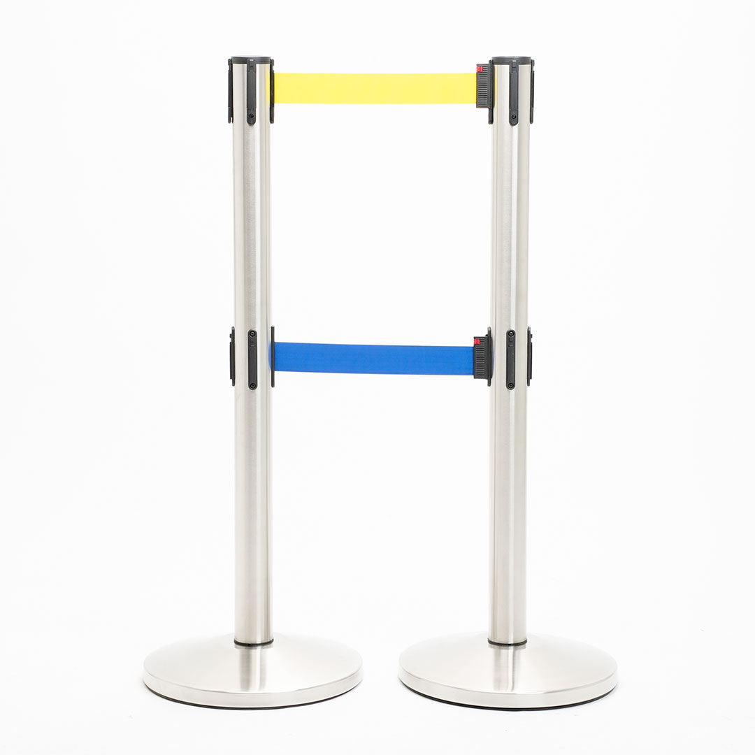 postes separador doble cinta amarillo y azul