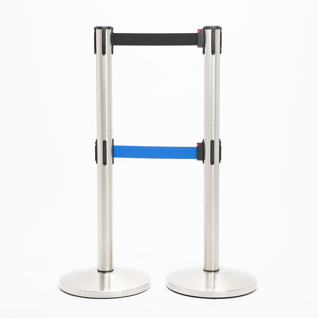 postes separador doble cinta negra y azul