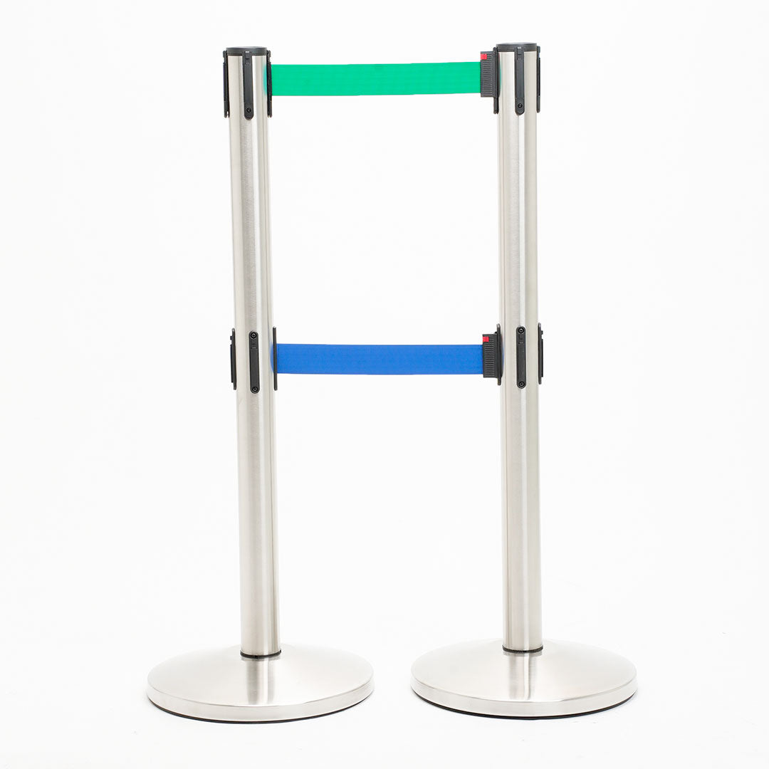 postes separador doble cinta verde y azul
