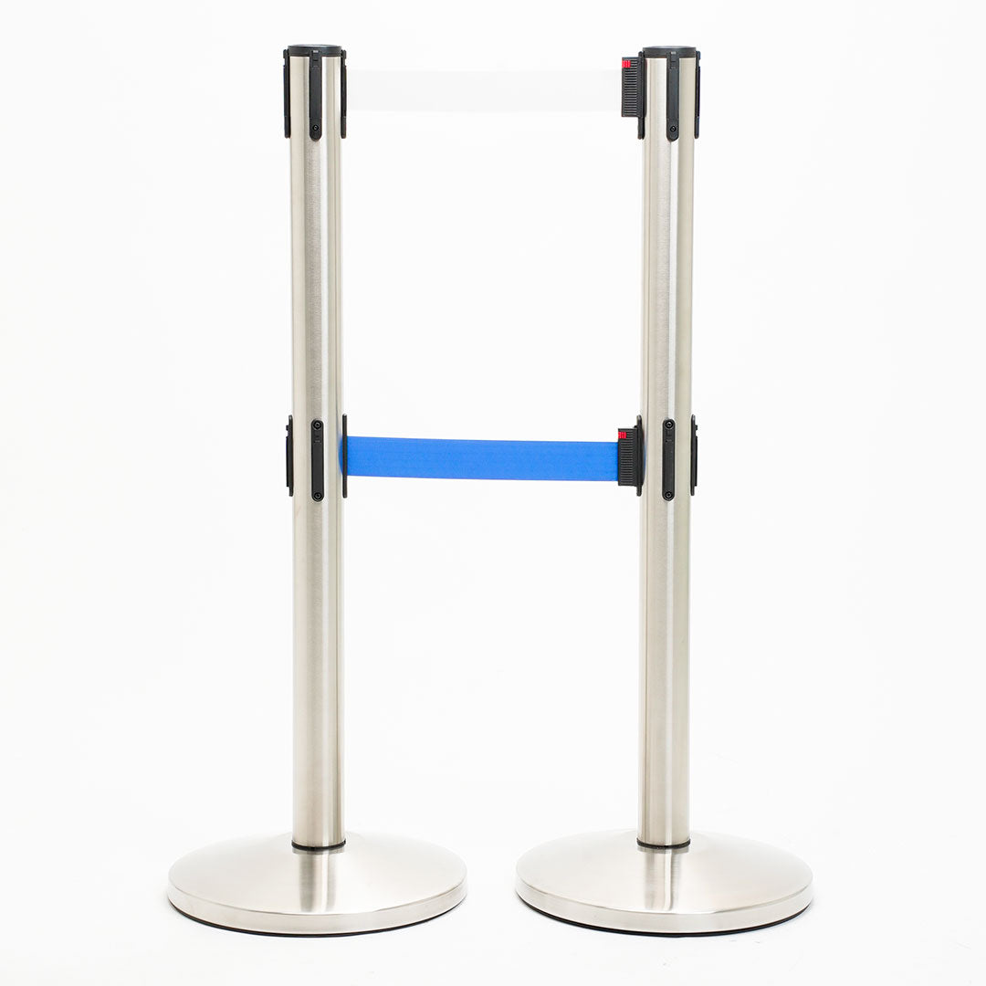 postes separador doble cinta blanca y azul